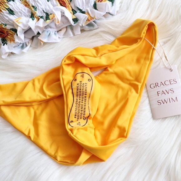 NEW White Yellow Green Sunflower Boho Bikini Bathing Suit Swim Set Size M - Picture 5 of 9